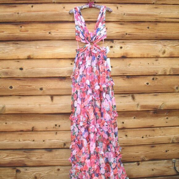 Mac Duggal 68076 Ruffle Floral Cut Out Dress - Picture 8 of 15